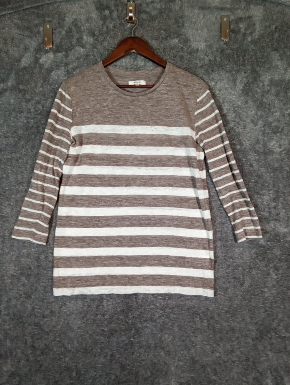 Madewell Heather Taupe Brown Striped Linen Summer Coastal Minimalist Top M